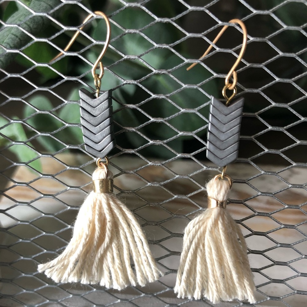 🔱 Boho Hematite Chevron Tassel Earrings 🔱